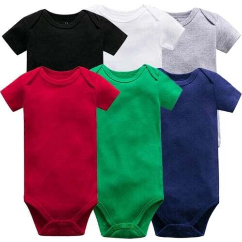 Clothes Baby Bodysuits Boy Girl Short Rompers Black White Gray Blue Red Cotton Summer 0-24M Newborn Clothing Suits 6piece