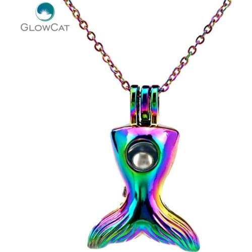 C700 COLORS the beaty Little mermaid tail Necklace Pendant Aroma Essential Oil Diffuser Locket Necklace