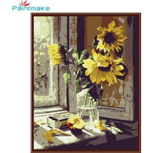 PAINTMAKE Flowers DIY Painting By Numbers Drawing Kits Sunflower Oil Painting On Canvas Home Art Decoration Paintings 40*50CM