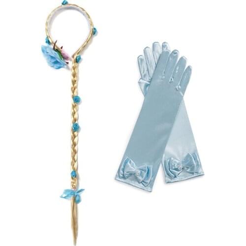 Flowers Wig and Gloves for Girl Elsa Anna Sofia Cendrillon Tangled Princess Accessories Kids Party Wedding Christmas Supplies