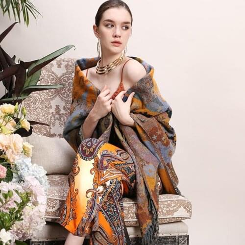 145*145CM Thicken Increased Wool Big Scarf Female National Wind Warm Double-sided Cloak Cloak Imported from India