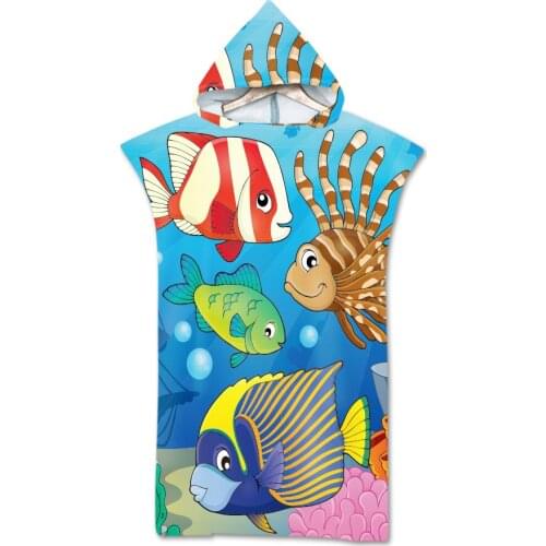 Ocean World Print Microfiber Wetsuit Changing Robe Poncho Hood Beach Towel Qick Dry Hooded Towels for Swim Beach Surf Beachwear