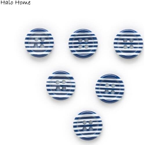 30pcs Blue Stripe Resin Buttons Handwork Gift Sewing Scrapbooking Decorative Home Decor Card Making DIY 11mm