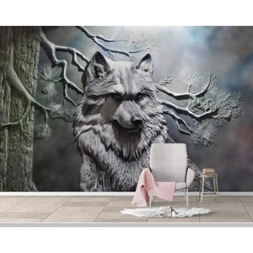 Papel de parede European style 3D relief wood wolf 3d wallpaper mural,living room tv wall bedroom wall papers home decor