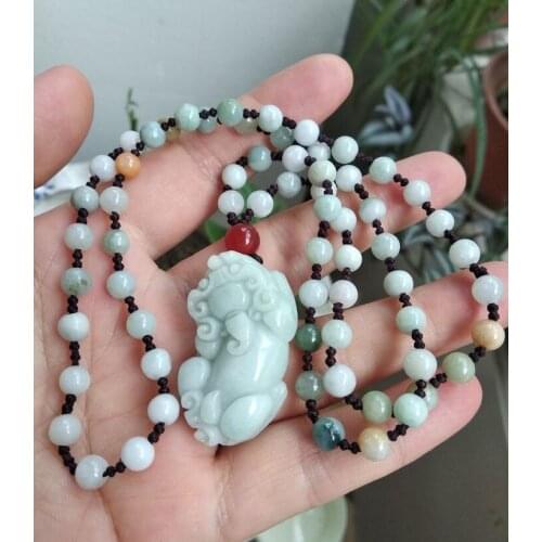 Craftsman Hand Carved mythical wild animal Amulet Burma jadeite Pendant Necklace TALISMAN Bring Good Luck Very Exquisite