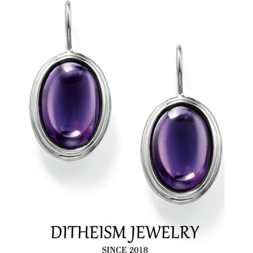 Purple Oval Opal Swan Neck Drop Earrings, 2018 New Crystal Fashion Jewelry Trendy 925 Sterling Silver Gift For Women