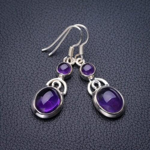 StarGems Natural Amethyst Handmade 925 Sterling Silver Earrings 1.5" E1159