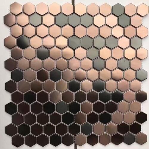 Hexagon Stainless Steel Brushed Mosaic Tile Bronze Copper Color Black Bathroom Shower wall Tiles