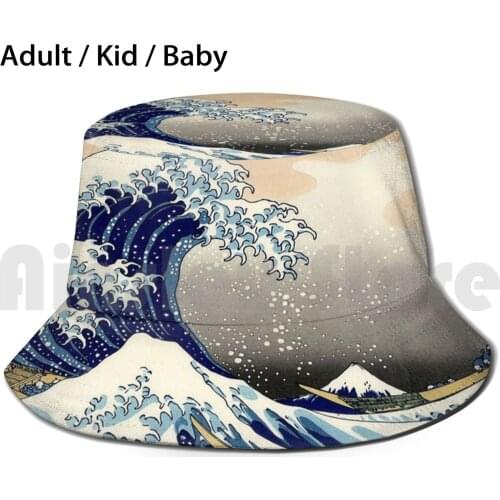 The Big Wave Sun Hat 2963 Bucket Hat Big Wave Ocean Waves Sea Blue Waves Surf Beach Vintage Art
