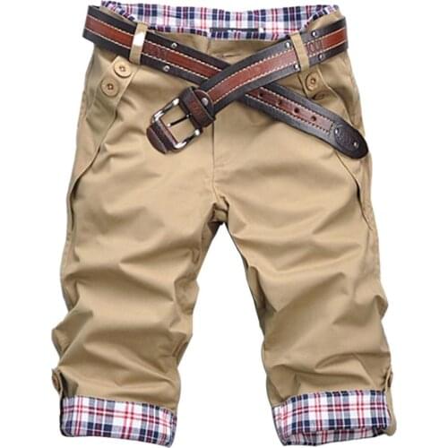Shorts Men Casual Summer Plaid Patchwork Pockets Buttons Fifth Pants Loose Beach Shorts