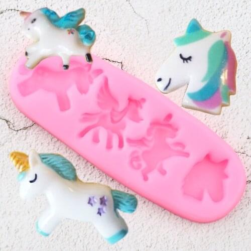 Unicorn Silicone Molds Baby Birthday Cupcake Topper Fondant Cake Decorating Tools Candy Ploymer clay Chocolate Gumpaste Moulds