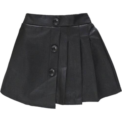 NEW 2019 Fashion Little Skirt Toddler Infant Baby Girls Botton Solid PU Leather Skirt Beach Clothes Sun Skirt Outfits
