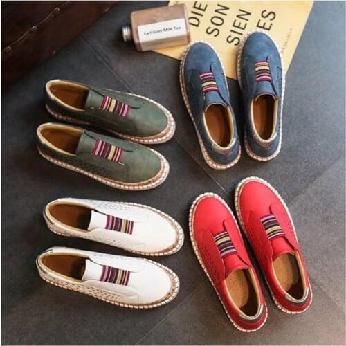 Hollow Out Womens Shoes Hand-stitched Striped Breathable Elastic Band Casual Flat Suitable for Wide Leg Womens Sneaker