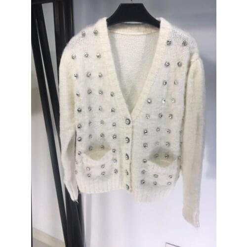 New ladies fashion 2021 long sleeve sexy casual solid color diamond pocket cardigan jacket 1218