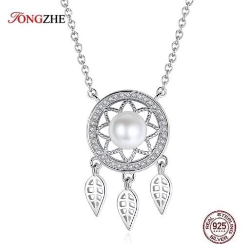 TONGZHE 925 Sterling Silver Freshwater Pearl Necklace for Women Dream Catcher Bohemia Handmade Jewelry Statement Necklace 2019