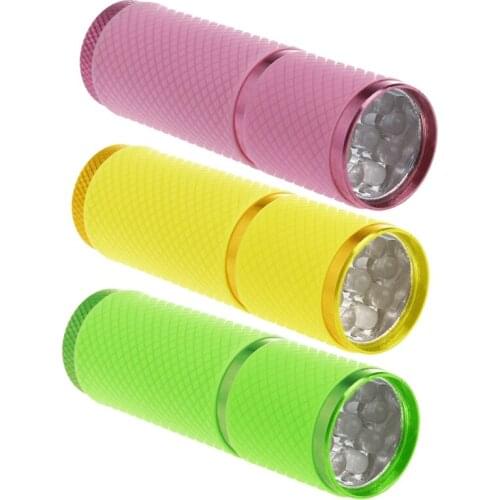 1pc Mini 9 LED Uv Gel Curing Lamp Without Battery Portability Nail Dryer LED Flashlight Currency Detector Aluminum Alloy