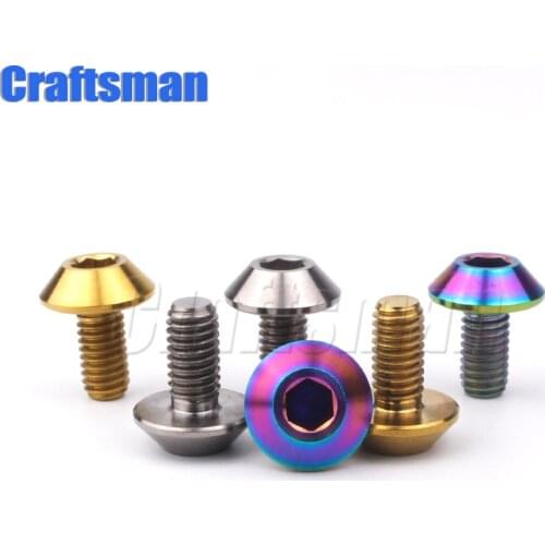 1pcs Titanium Bolts Button Allen Hex Head M6 X 12 15 18 20mm Screws Bolt Gold Rainbow Silver Ti M6 Bolt for Motor Bike disc