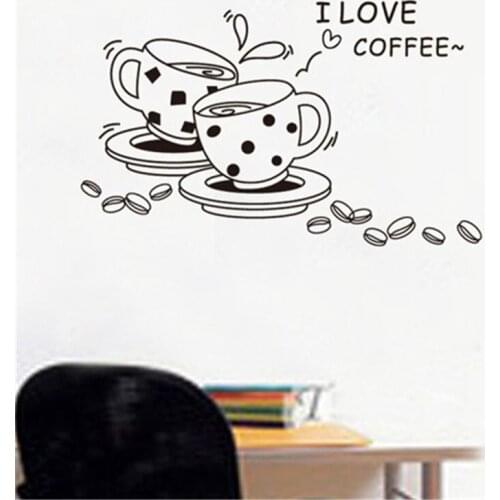1Pc I love coffee wall Sticker decal removable cute coffee cup wall sticker Kitchen Restaurant vinyl wall stickers Home Decor