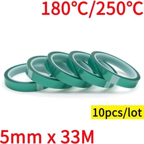 10pcs 5mm x 33M Green PET Film Tape High Temperature Heat Resistant PCB Solder SMT Plating Spray Paint Insulation Protection