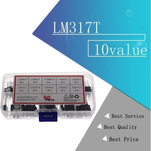 10value*5PCS=50PCS LM317T L7805 L7806 L7808 L7809 L7810 L7812 L7815 L7818 L7824 Transistor Assortment Kit Voltage Regulator Box