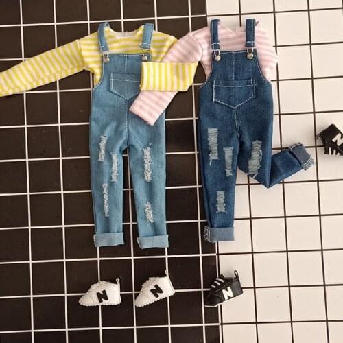 2pcs/set Fashion Blyth Doll Outfits T-Shirts Overall bib pant Clothing for Azone Locca Blyth Pants 30cm 1/6 Doll accessories