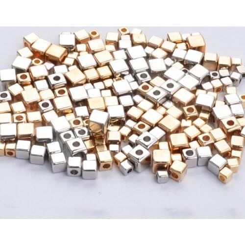 200pcs/lot Square CCB Beads 3/4/5mm Spacer Loose Beads Silver/Gold Color Fit DIY Necklace Jewelry Findings