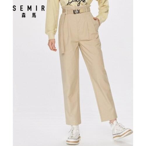 SEMIR Pants women Cotton Linen Trousers Autumn Casual female Solid Elastic Waist Straight Loose Sports Running Pants