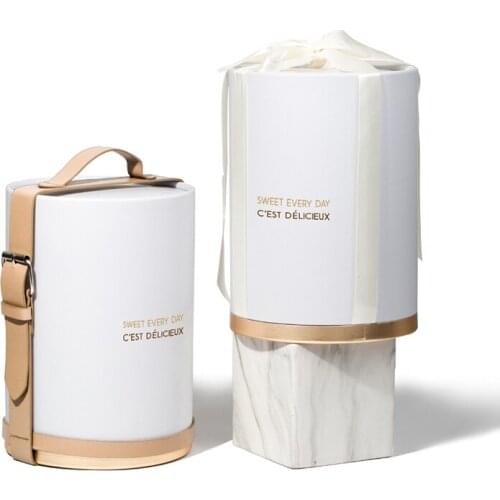 Paper Western Cake Box Portable Diy Belt Or Silk Dessert Packing Double Layers Extra Large Cylinder-shaped Baking packaging