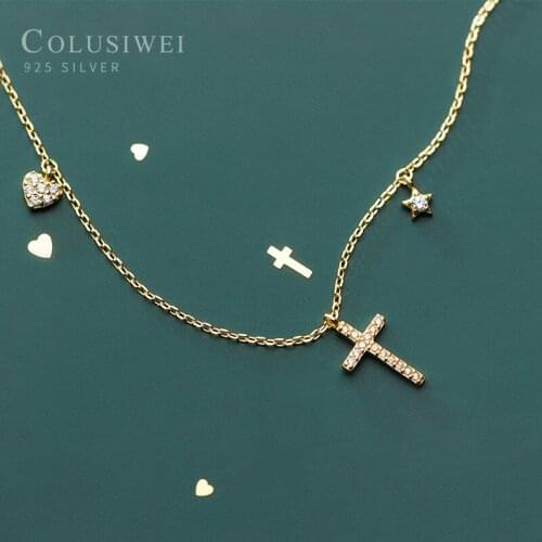 Colusiwei Silver 925 Cross Heart Star Dazzling Clear CZ Chain Necklace for Women Gold Color Fine Jewelry Bijoux 2020 Collar