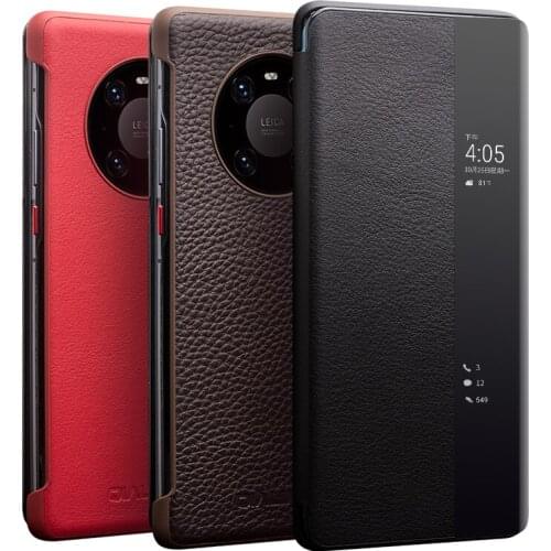 Qialino Real Genuine Leather Business Flip Cover For Huawei Mate40 Intelligent Sleep Smart Phone Case For Huawei Mate 40 Pro