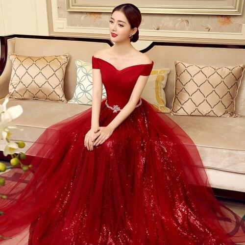 Long Off Shoulder Wedding Party Dress 2019 Tulle Sequins Rhinestones Formal Gowns Backless short Sleeve V Neck Lace Prom Dress