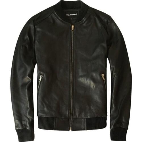 Mens Leather Jacket Real Sheepskin Coat Genuine Cow Leather Jacket Men Plus Size Bomber Chaqueta Cuero Hombre LC-1002 KJ2278