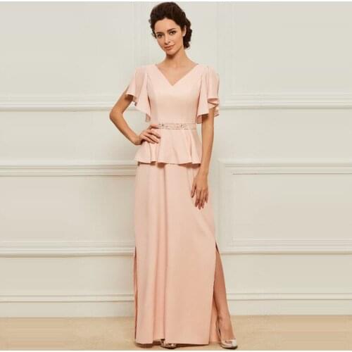 Elegant Mother of The Bride Dress V-neck A-LINE Taffeta Wedding Party Gowns Split Floor-Length Beaded Mother Dresses for Wedding