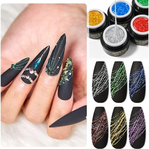 MEET ACROSS Reflective Glitter Spider Nail Gel Nail Polish 5ml Sparkling Effect Wire Line Drawing Painting Nail Gel Varnish