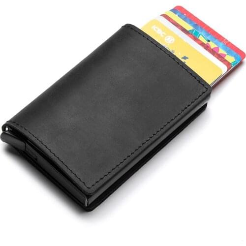 Hot Genuine Leather Rfid Credit Card Holder Wallet Man Retro Small Cardholder Trifold Crazy Horse Card Wallet Men Slim Card Case