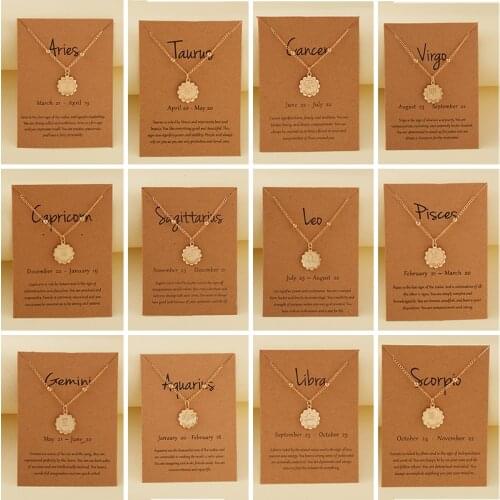 Dainty Charm Necklace Star Zodiac Sign 12 Constellation Pendants Necklaces for Women Girls Gold Chain Chokers Cardboard Jewelry