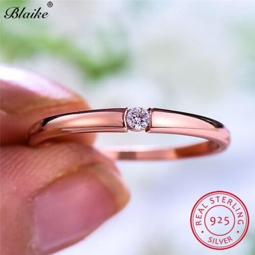 Blaike Minimalist 925 Sterling Silver Rings For Women Men Rose Gold Ring Dainty Small White Zircon Stone Thin Ring Fine Jewelry