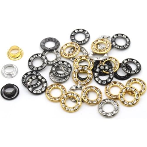 RE-12mm-001 150 sets / lot 3 colors 12mm round metal brass rhinestone eyelets crystal diamond grommets glass eyelets