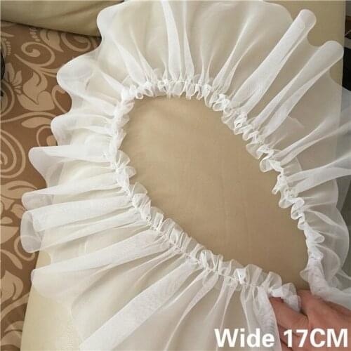 17CM Wide White Black Luxury Tulle 3D Pleated Lace Trim Collar Ribbon Bridal Applique Fluffy Dress Skirt Sewing Guipure Supplies