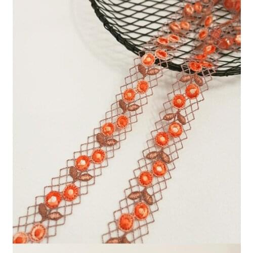 Hot!3 Meters 2.5cm Width Elegent Wedding Nigerian Lace Fabrics Orange Camel Novelty Design Embroidered Flower Lace Trim