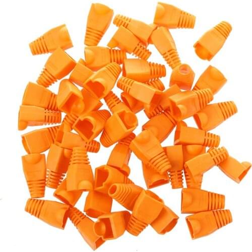 50 Pcs RJ45 Connector Modular Network Plug End Cap Boot Guard Orange