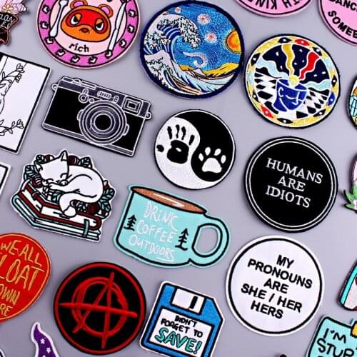 Cartoon Patch Iron On Patches For Clothes Letter Patch Cat Embroidered Patches For Clothing Stripe Badge Stickers Applique Decor