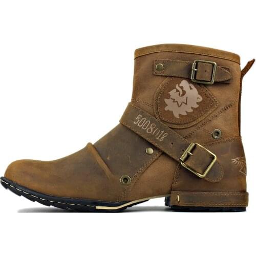 Genuine Leather Mens Ankle Boots Cowboy Chukka Boots Zipper-up Motorcycle Boots Men Western Boots Retro Designer Shoes