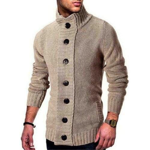 Fashion Mens Winter Solid Colors Knitted Long Sleeve Single Breasted Turtleneck Sweater Cardigan Sweater Coat Pullover Tops#35