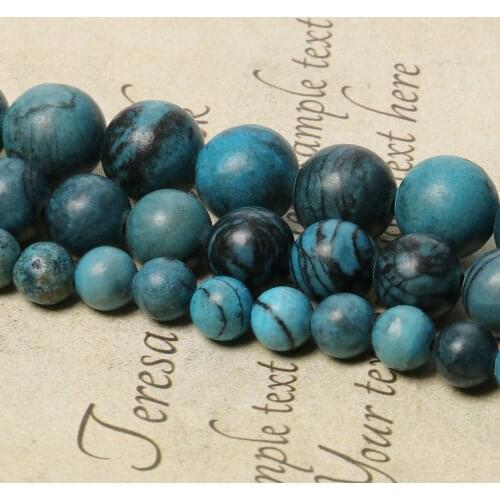 Natural Matte Smooth Stone Beads Dull Polish Blue Black Web Jaspers Beads Mineral Beads for Jewelry Making DIY Bracelet Charms