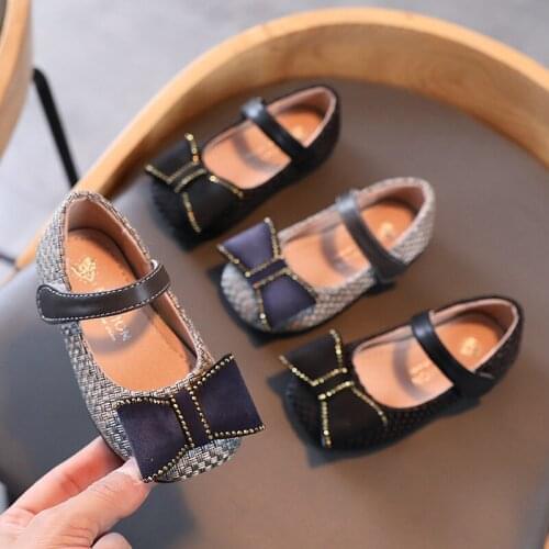 2021 New Korean Girl Leather Shoes Girls Baby Fashion Bowtie Casual Shoes Breathable Small Shoes Children Shoes Flats Cute Hot