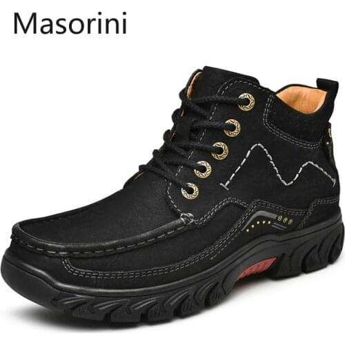 Top Quality 2021 Fashion Natural Leather Boots Men Lace-Up Autumn Shoes Men Non-slip Comfort Ankle Snow Boots Big Size 38-46