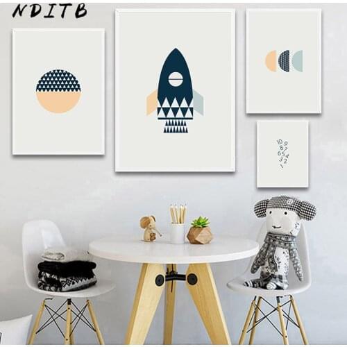 Rocket Out Space Wall Art Posters Cartoon Nursery Prints Canvas Painting Nordic Kids Decoration Pictures Baby Bedroom Decor