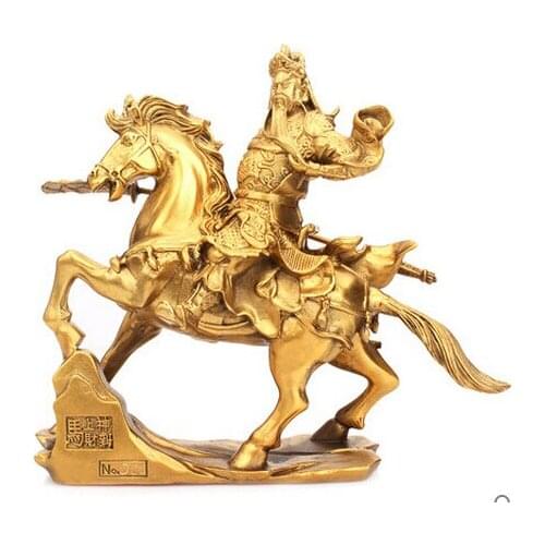 SCY 326+++Copper horse statue Wu Guan Yu Guan ornaments wealth lucky Buddha statue of Guan Erye Broadsword