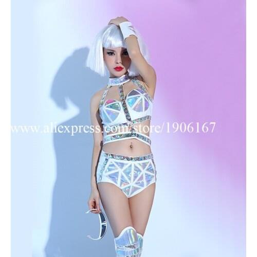 Sexy Lady Bar Nightclub Silver Evening Dress Female Singer Dj Dance Moder Ballroom Costume Concert Performance Stage DS Suit